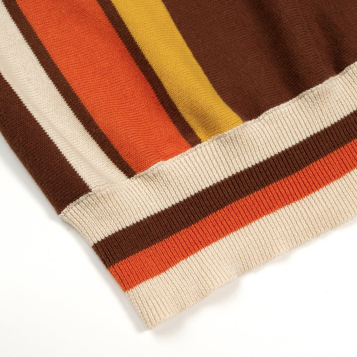 Polo en maille à rayures classiques marron pour homme avec motif étoile jacquard
