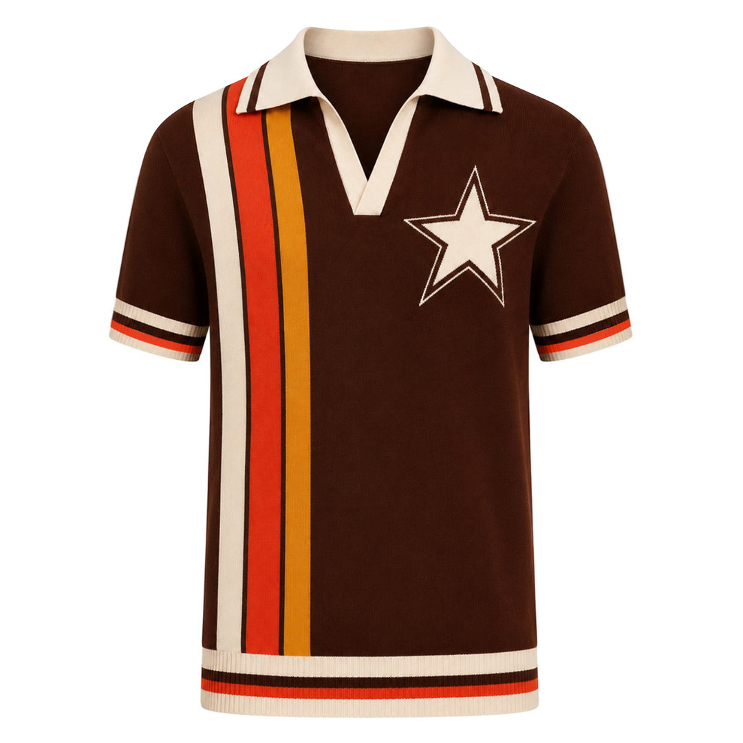 Aprikosen gestreiftes Vintage-Jacquard-Polo-Strickshirt für Herren