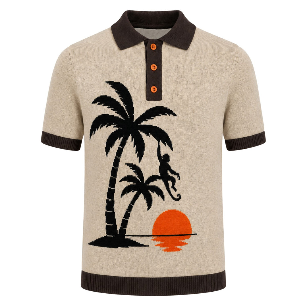 Aprikosen gestreiftes Vintage-Jacquard-Polo-Strickshirt für Herren