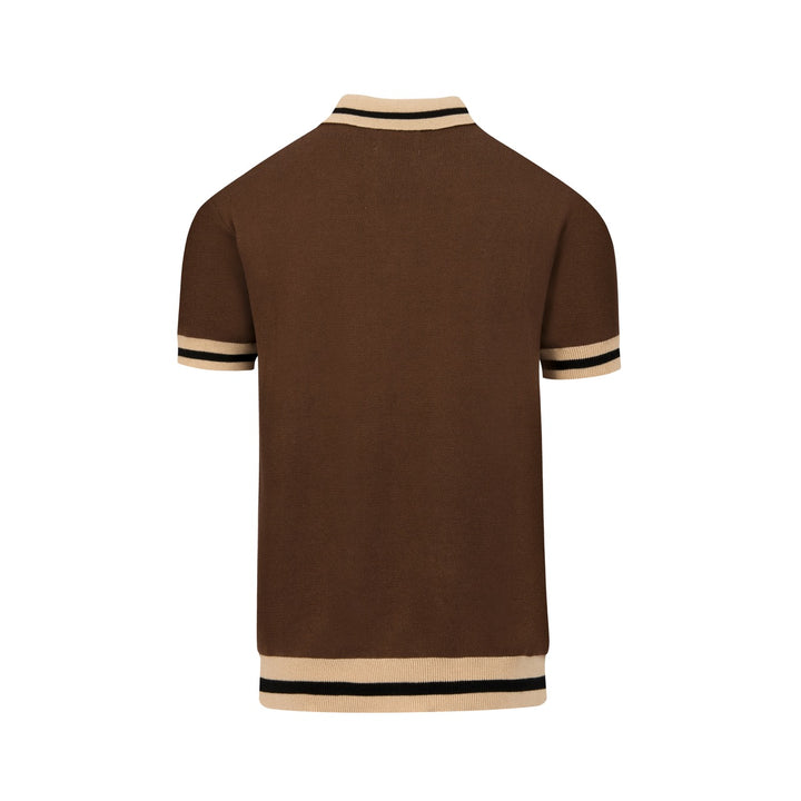 Herren Braun Gestreiftes Klassisches Künstlerisches Jacquard Polo Strickhemd