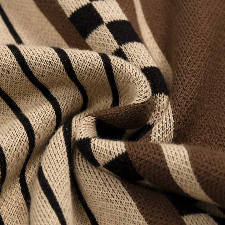 Herren Braun Gestreiftes Klassisches Künstlerisches Jacquard Polo Strickhemd