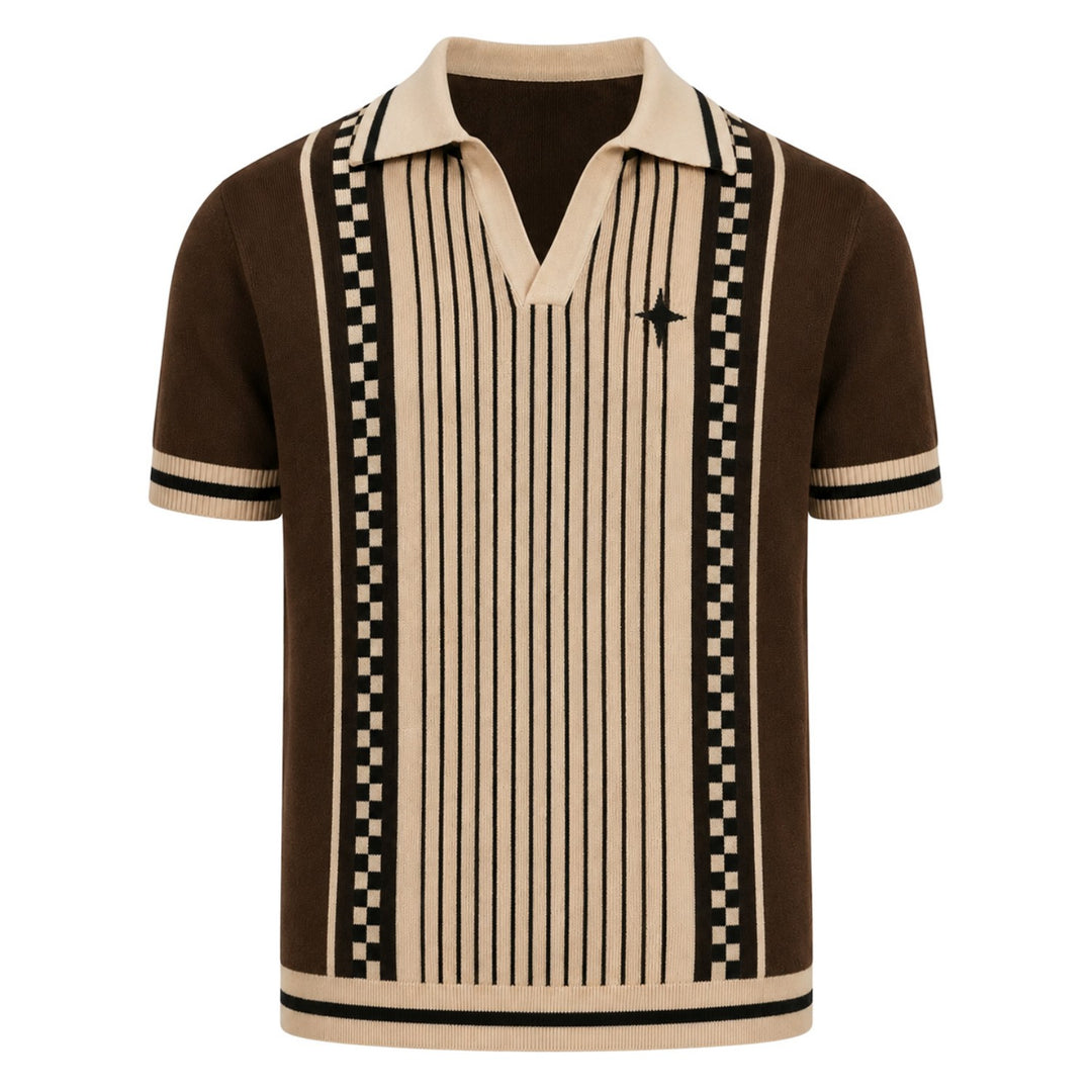 Polo de punto jacquard vintage a rayas color albaricoque para hombre