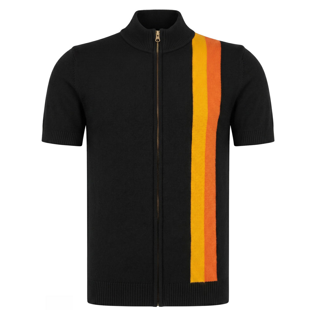 Cárdigan de punto con diseño artístico de moda retro negro para hombre