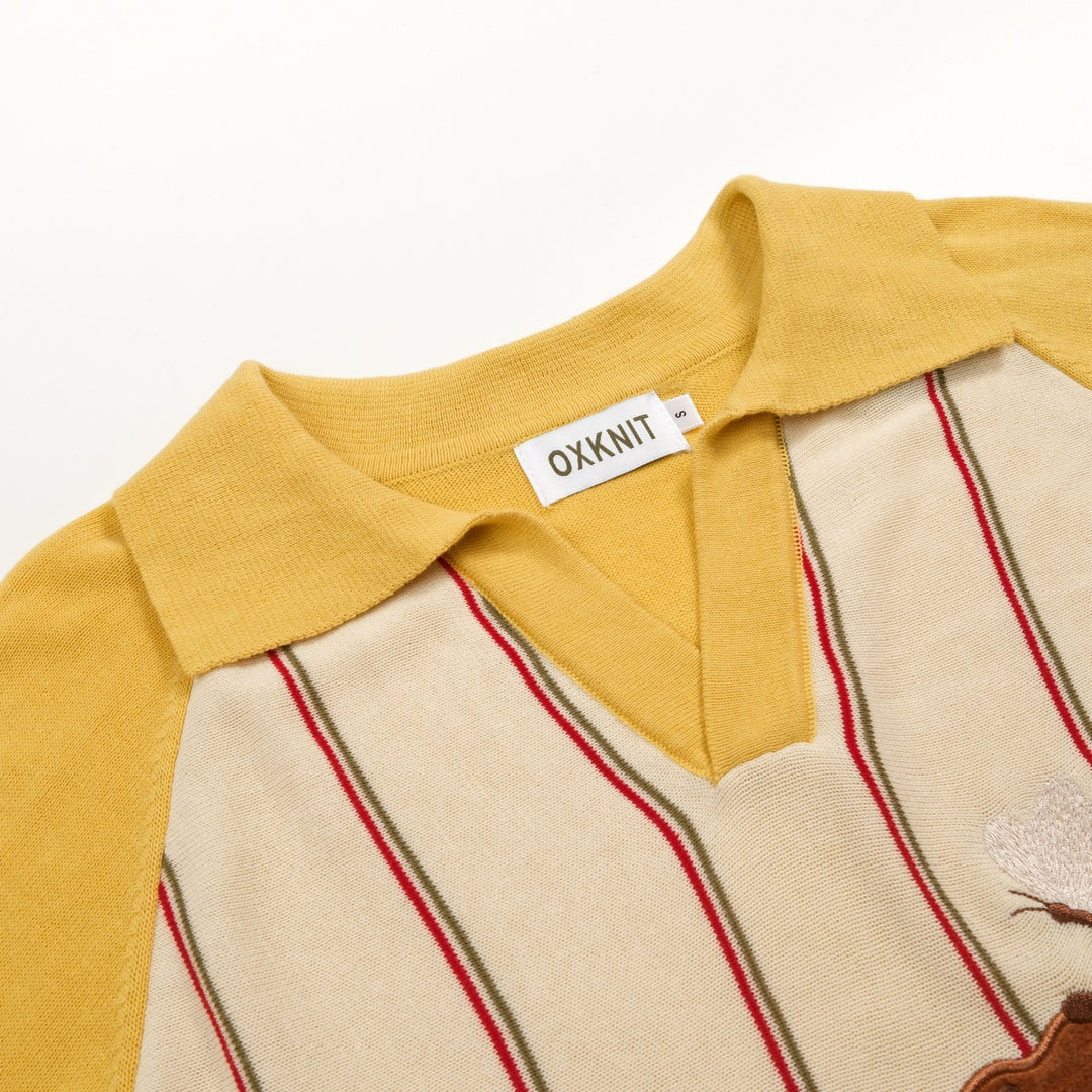 Polo de Malha Clássico Amarelo para Homem com Bordado de Cachorro
