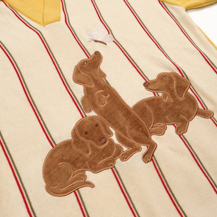 Polo de Malha Clássico Amarelo para Homem com Bordado de Cachorro