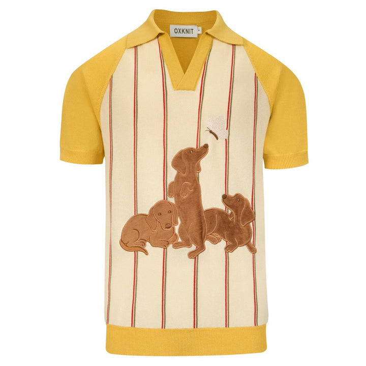Polo de Malha Clássico Amarelo para Homem com Bordado de Cachorro