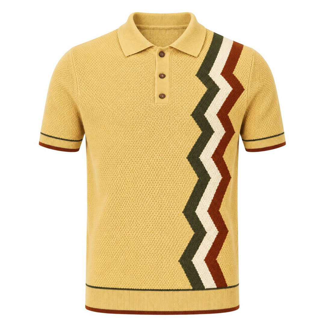 Polo de punto jacquard vintage a rayas color albaricoque para hombre