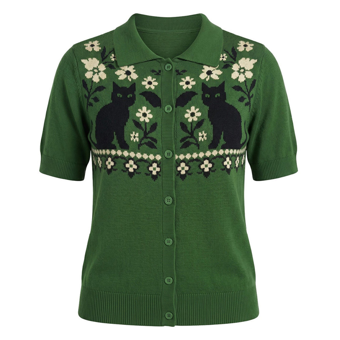 Bruin gestreept jacquardgebreid T-shirt voor dames
