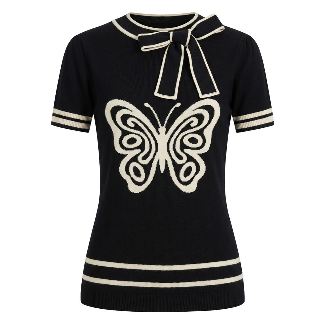 Bruin gestreept jacquardgebreid T-shirt voor dames