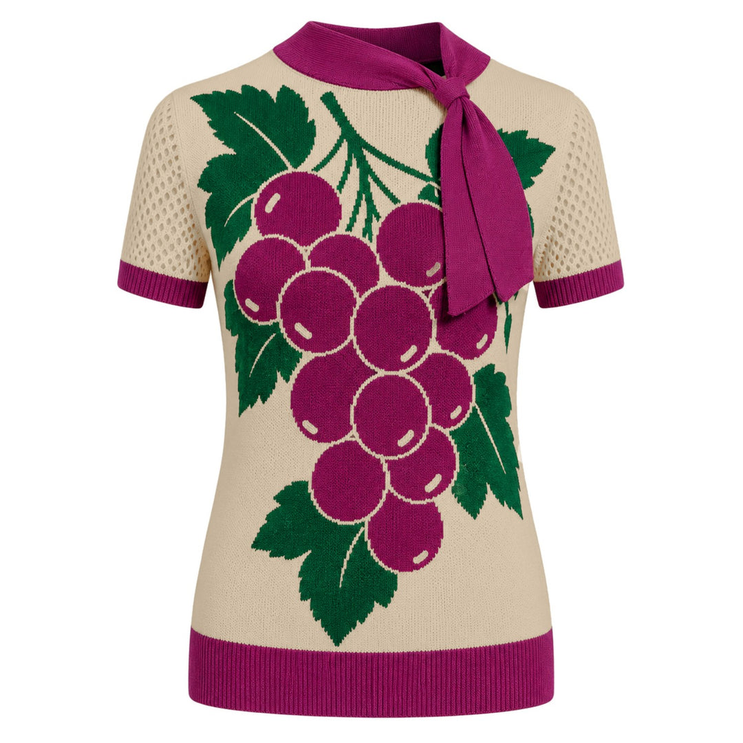 Bruin gestreept jacquardgebreid T-shirt voor dames