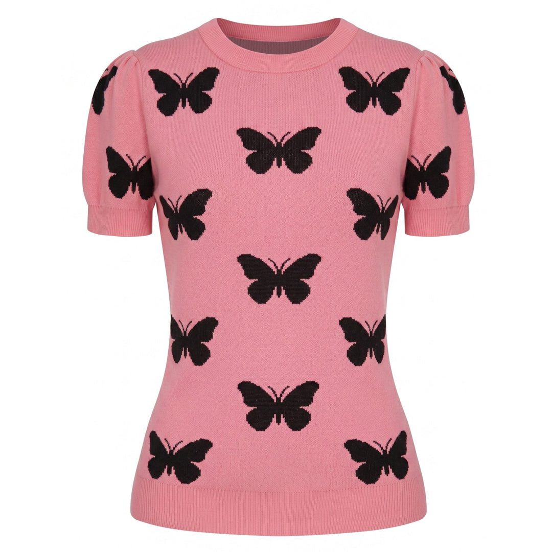 Camiseta de punto jacquard a rayas de mujer de color marrón