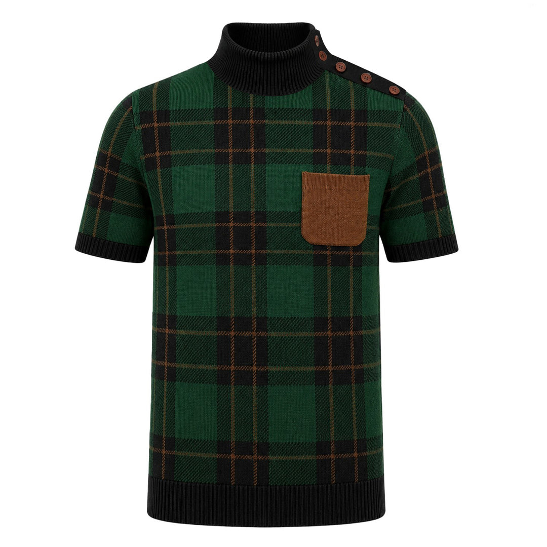 Men's British Retro Plaid Preppy Style Jacquard Knit Shirt
