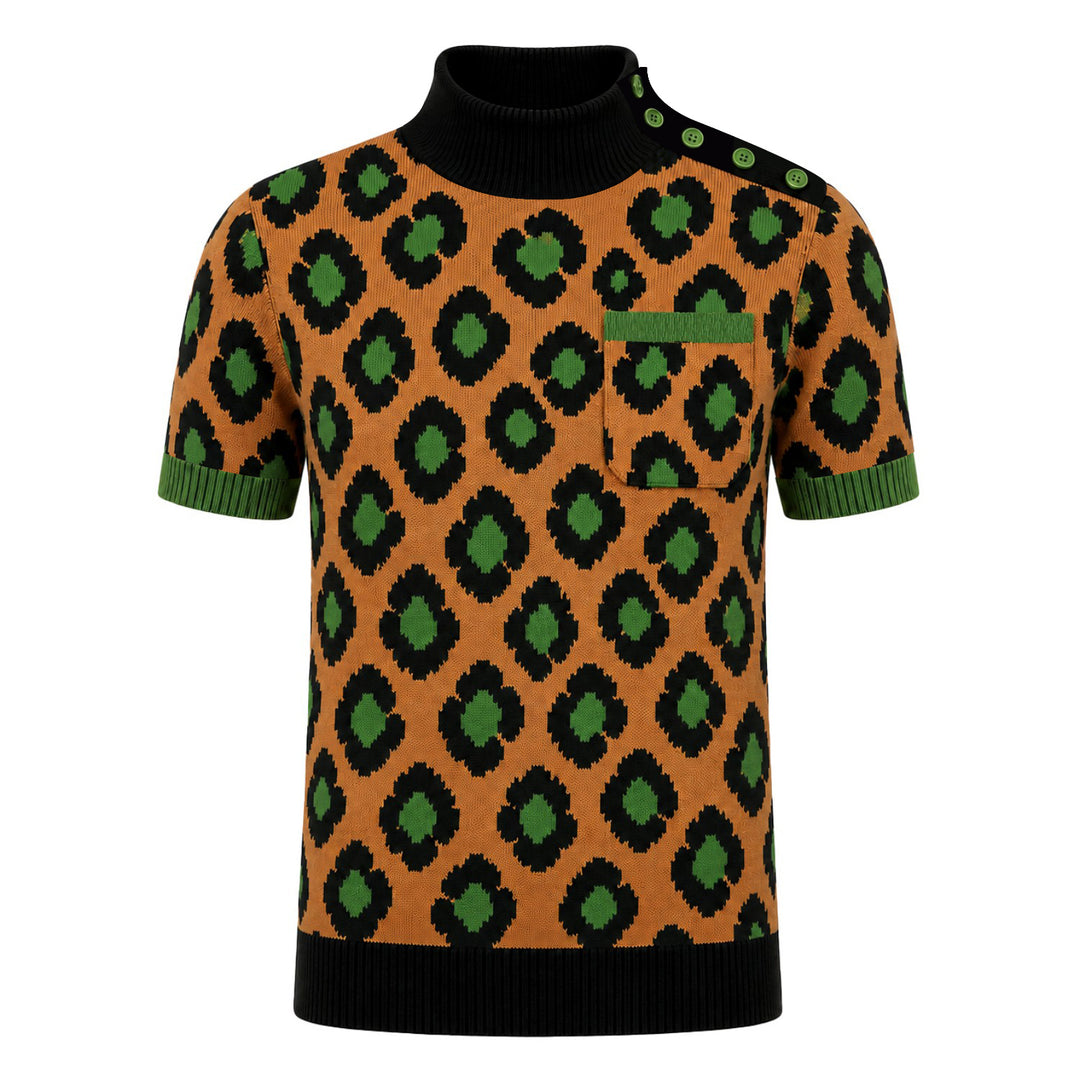 Abrikosstribet vintage jacquard polo skjorte til mænd