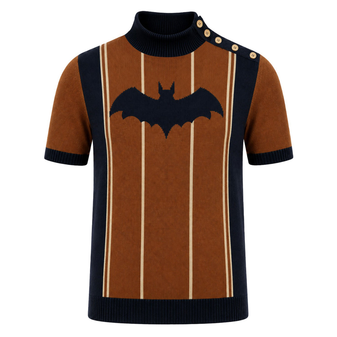 Abrikosstribet vintage jacquard polo skjorte til mænd