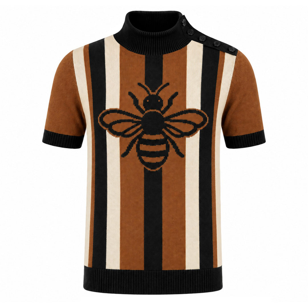 Polo de punto jacquard vintage a rayas color albaricoque para hombre