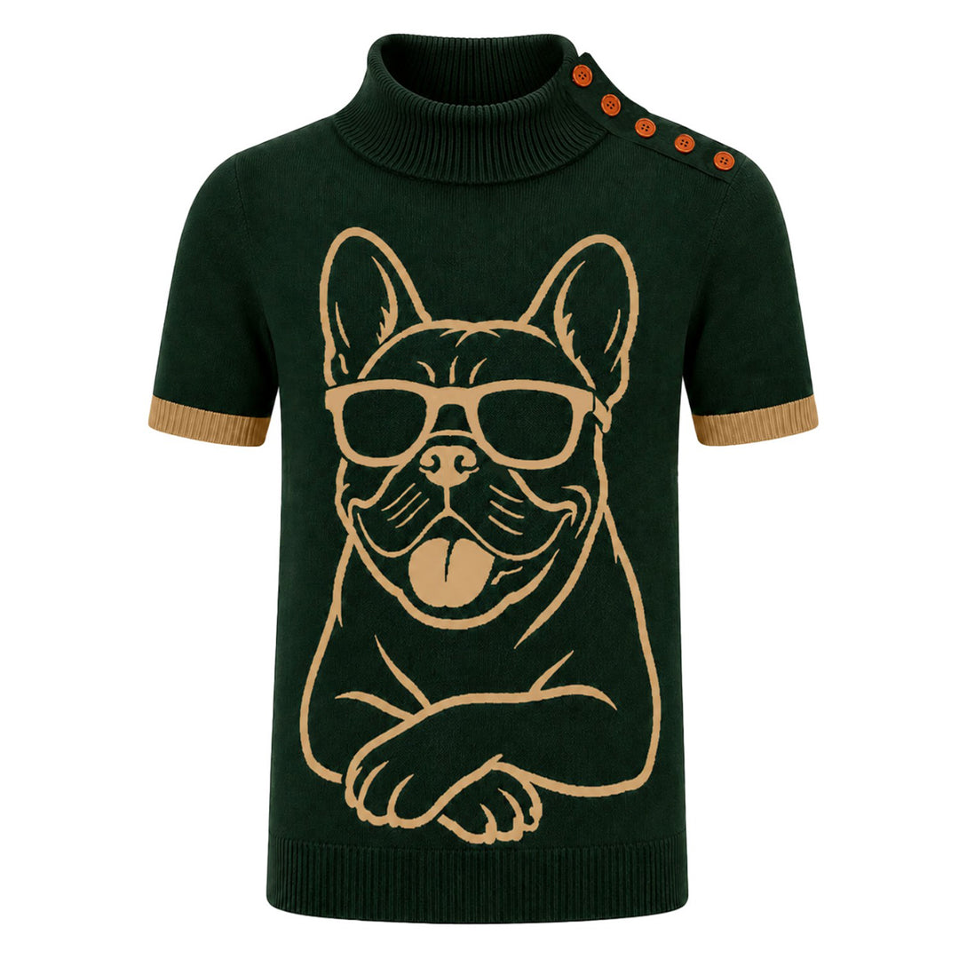 Men's French Bulldog Classic British Art Jacquard Knit Shirt