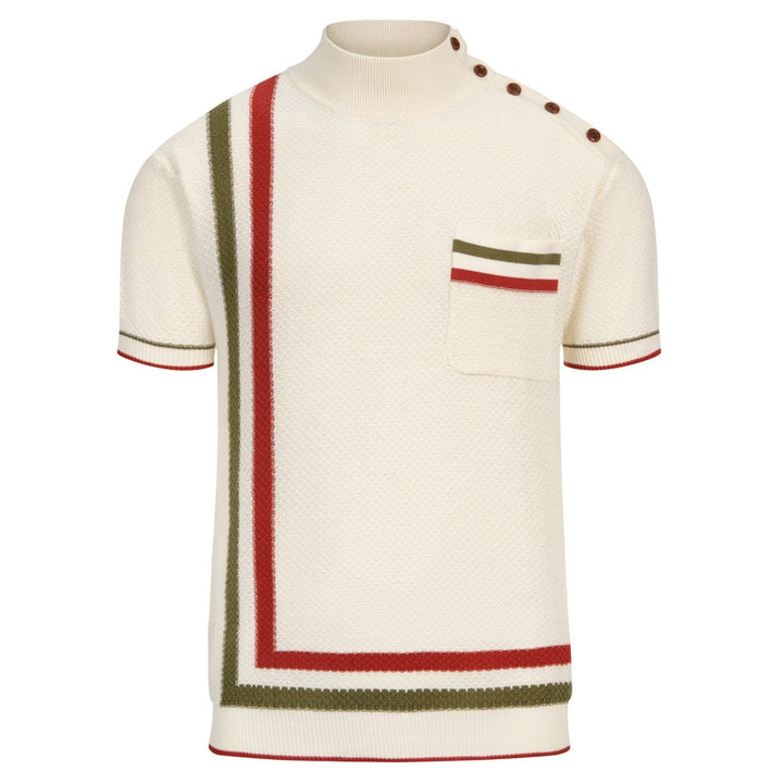 Men's Classic British Style Artistic Striped Jacquard Knit Shirt