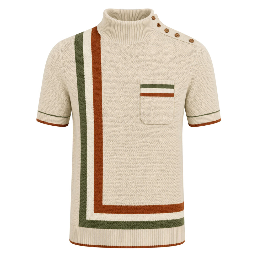 Polo de punto jacquard vintage a rayas color albaricoque para hombre