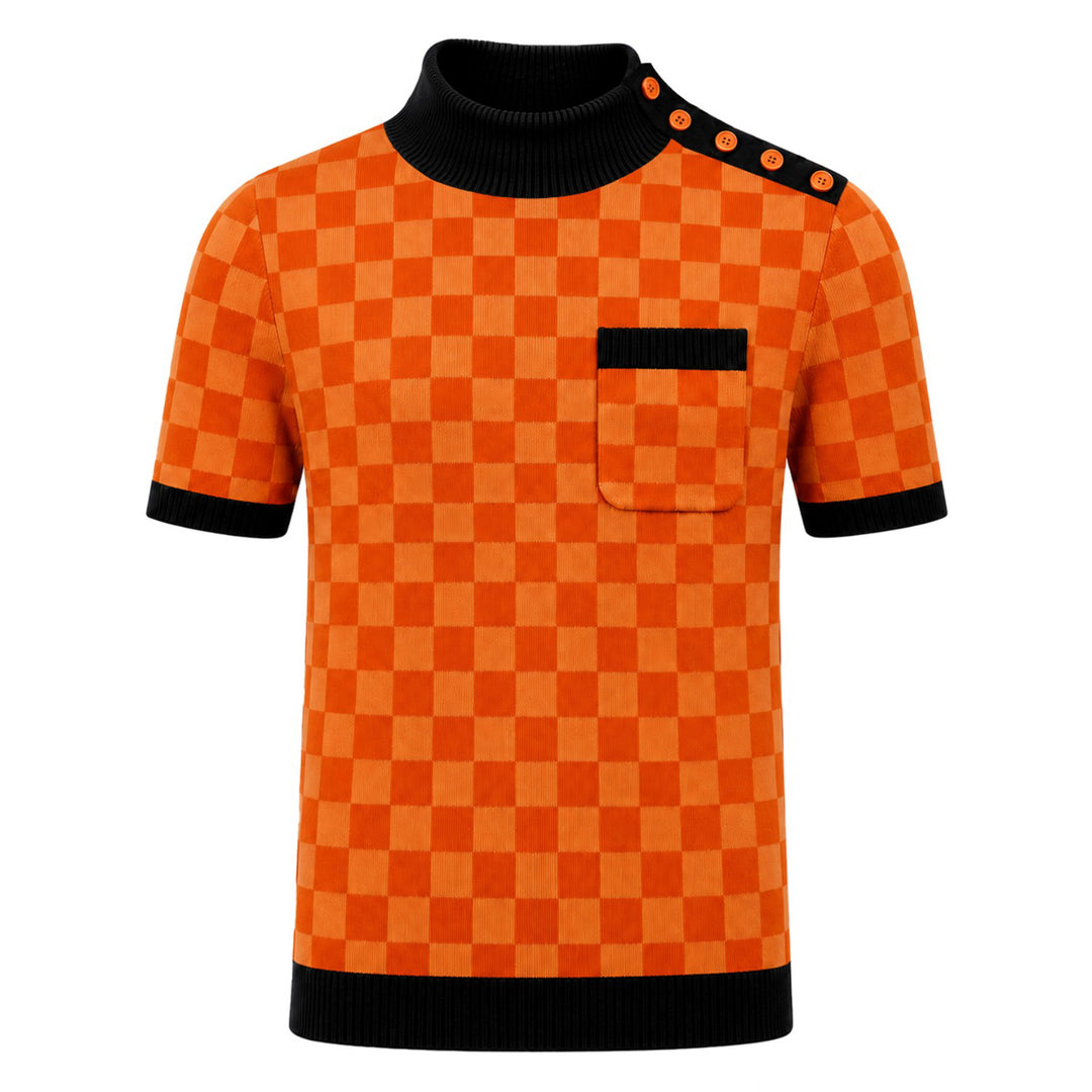 Camisa polo masculina de malha jacquard vintage listrada de damasco