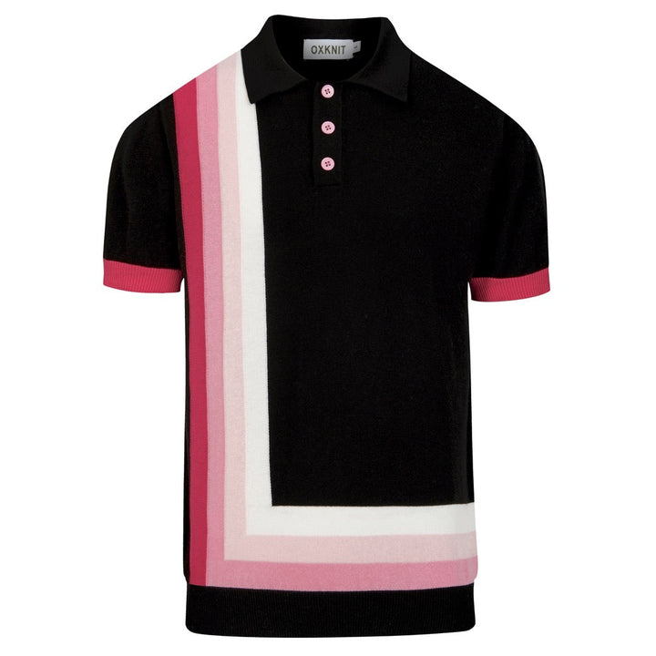 Men's Black Retro Casual Striped Jacquard Polo Knit Shirt