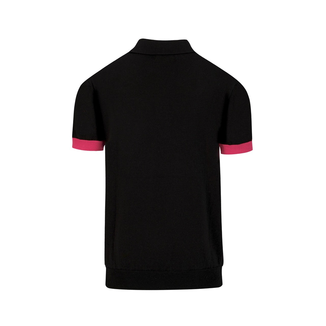 Men's Black Retro Casual Striped Jacquard Polo Knit Shirt