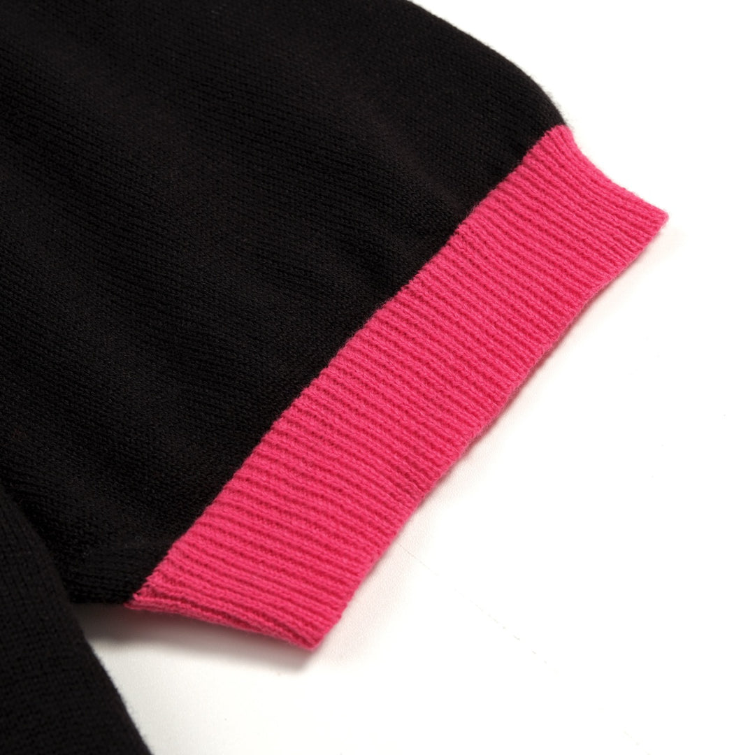 Men's Black Retro Casual Striped Jacquard Polo Knit Shirt