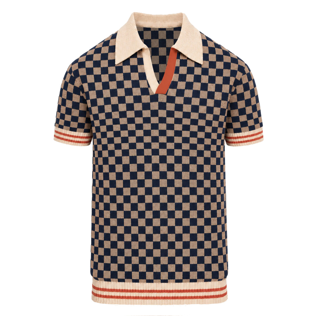 Polo de punto jacquard vintage a rayas color albaricoque para hombre