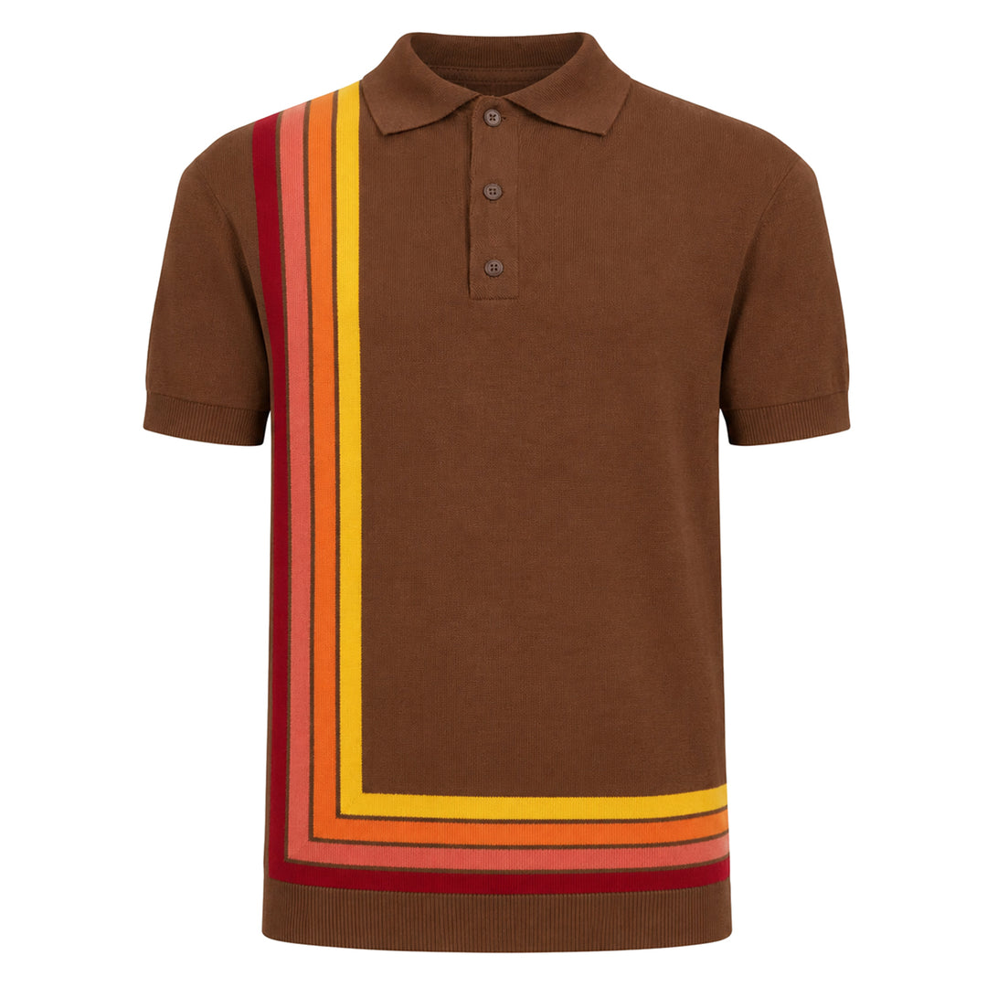 Men's Retro 70s Classic Striped Jacquard Polo Knit Shirt