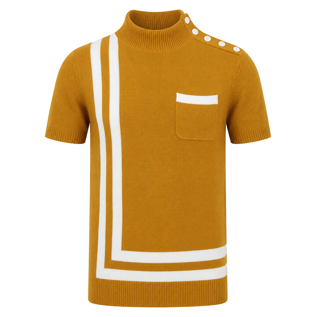 Men's Yellow Vintage Striped British Style Jacquard Knit Shirt
