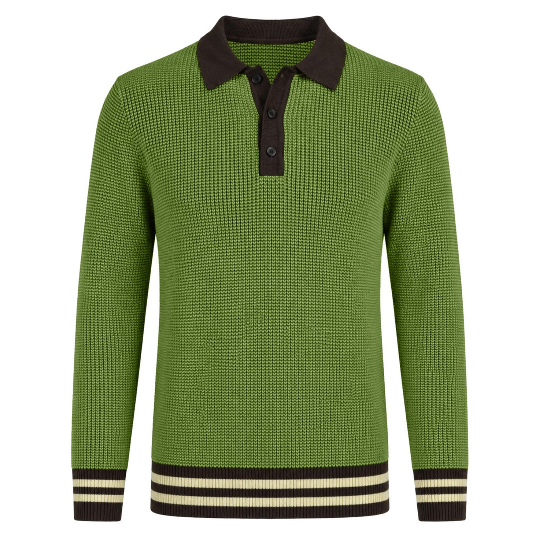 Men's Green British Vintage Jacquard Knit Polo