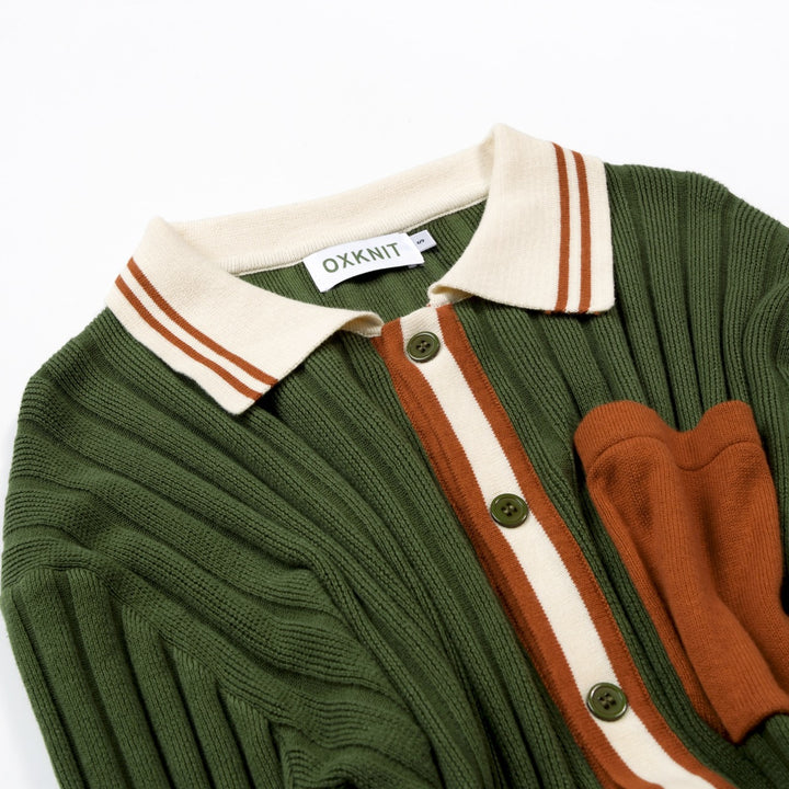 Men's Retro Green Artistic Minimalist Jacquard Cardigan