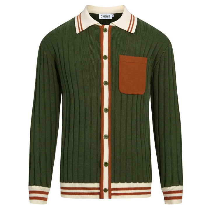 Men's Retro Green Artistic Minimalist Jacquard Cardigan