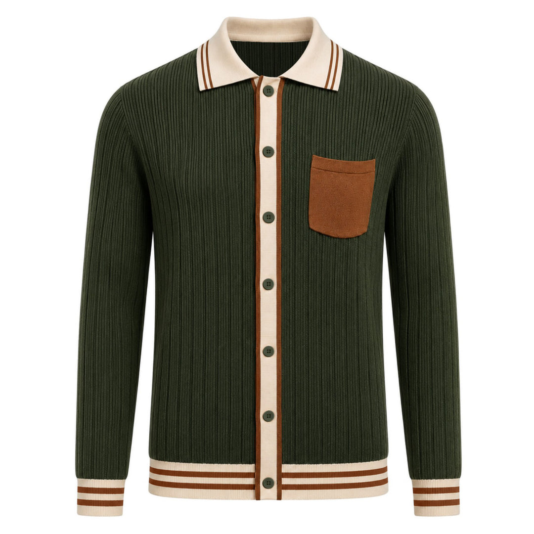 Men's Retro Green Artistic Minimalist Jacquard Cardigan