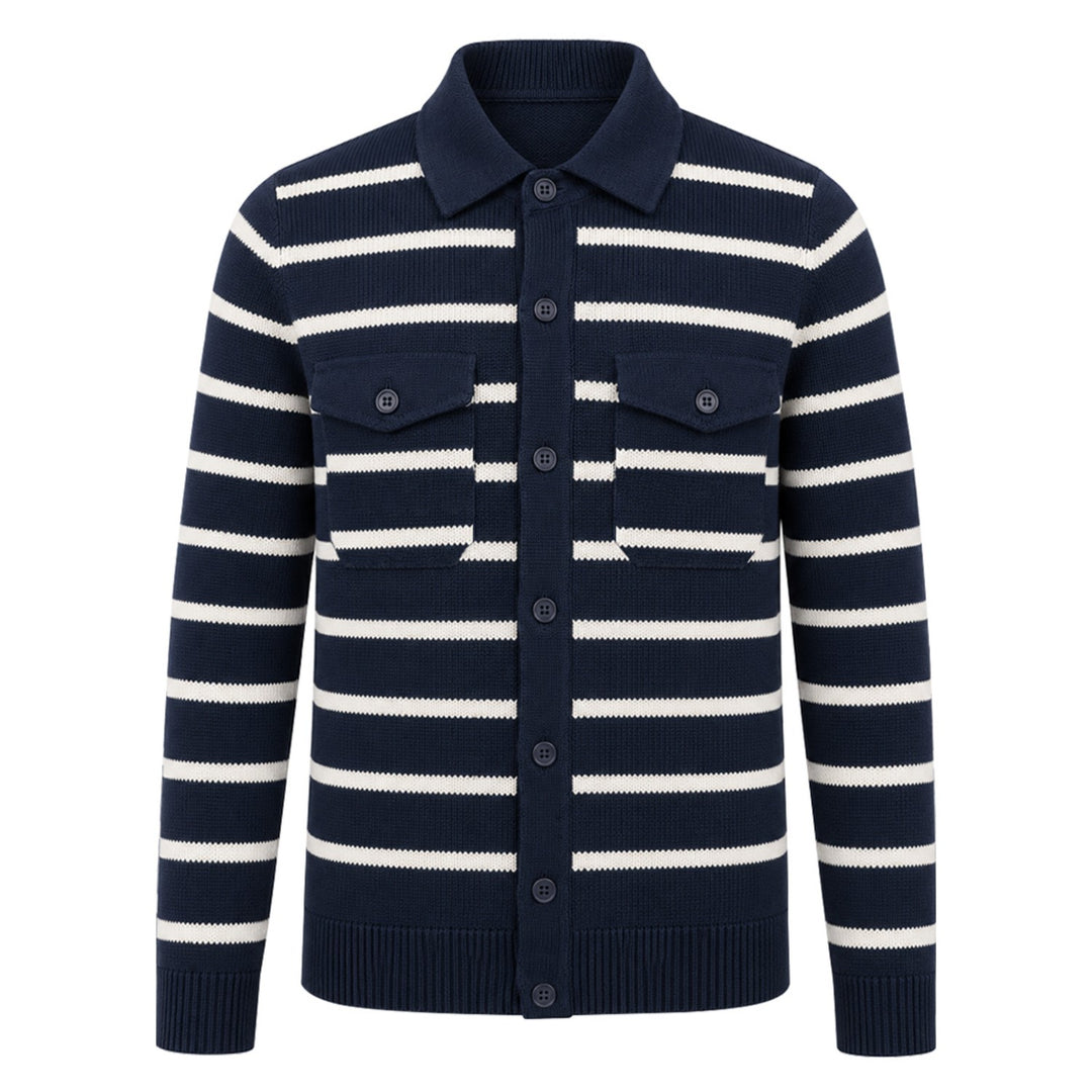 Cardigan masculino marrom vintage listrado arte clássica jacquard