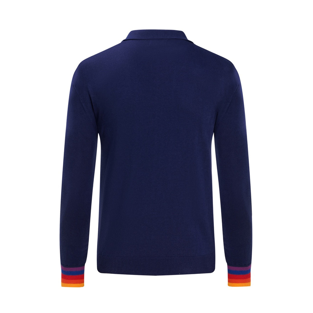 Men's Vintage British Dark Blue Airplane Embroidery Knit Polo