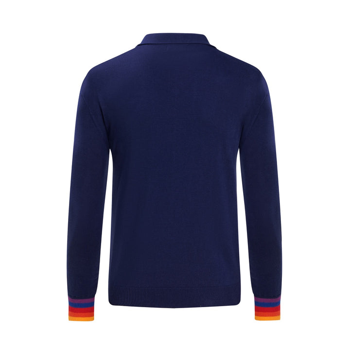 Men's Vintage British Dark Blue Airplane Embroidery Knit Polo