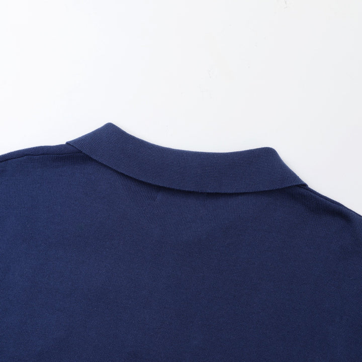 Men's Vintage British Dark Blue Airplane Embroidery Knit Polo