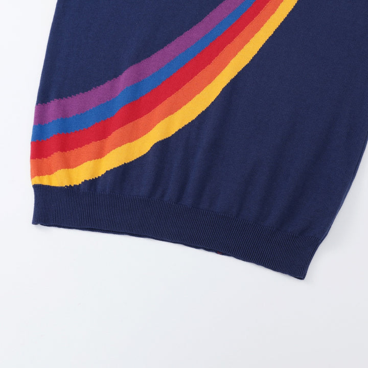 Men's Vintage British Dark Blue Airplane Embroidery Knit Polo