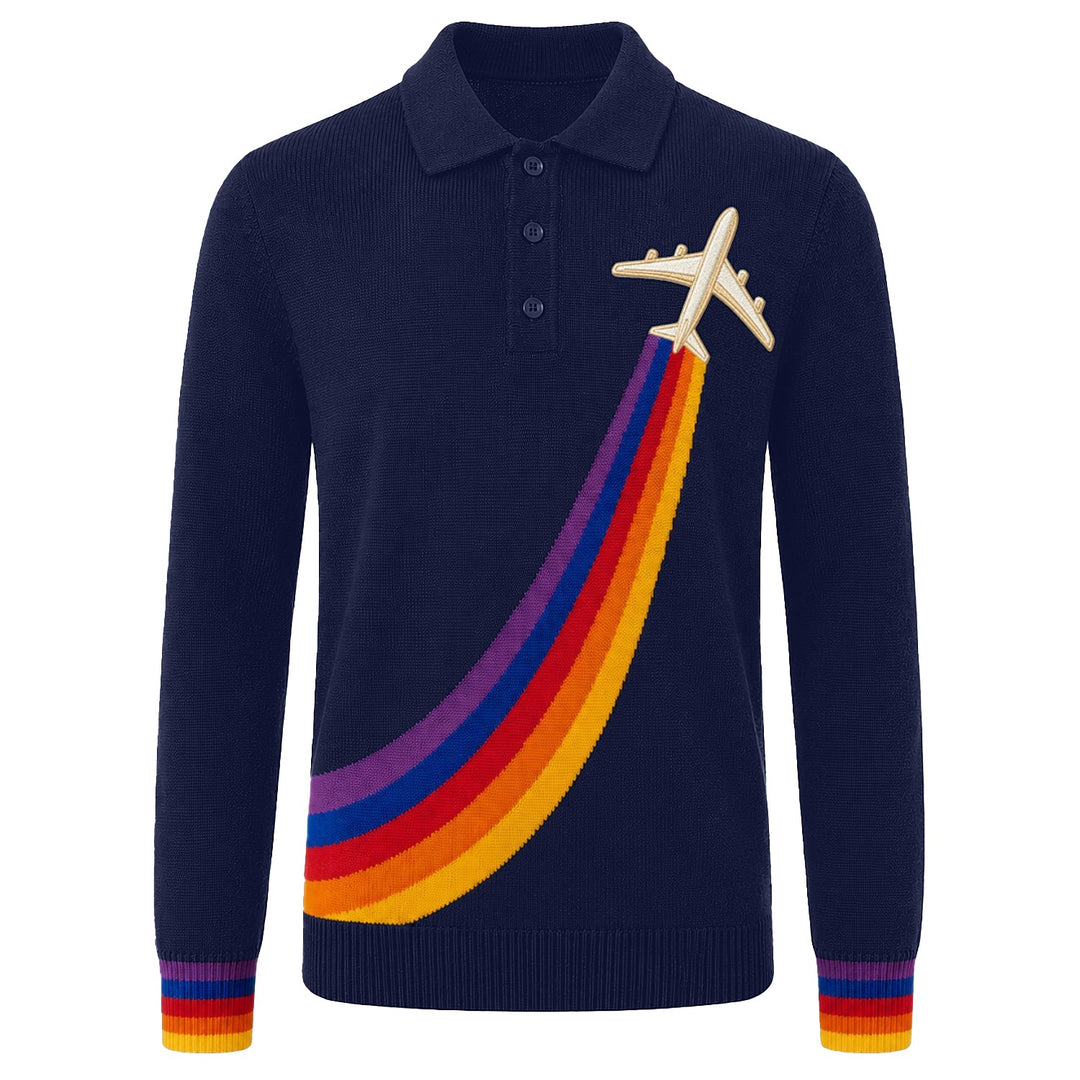 Abrikosstribet klassisk Jacquard Polo til mænd