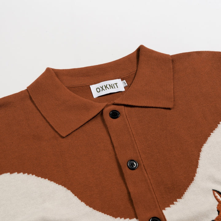 Men's British Brown Vintage Fox Embroidery Cardigan