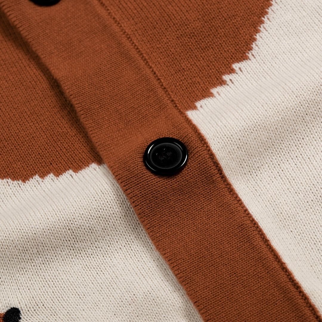 Men's British Brown Vintage Fox Embroidery Cardigan