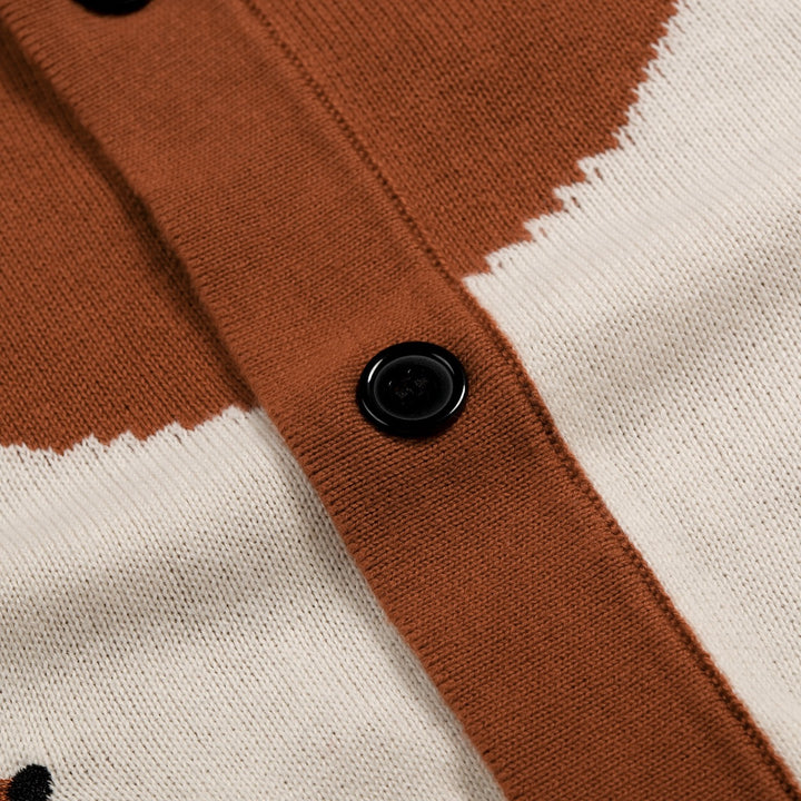 Men's British Brown Vintage Fox Embroidery Cardigan