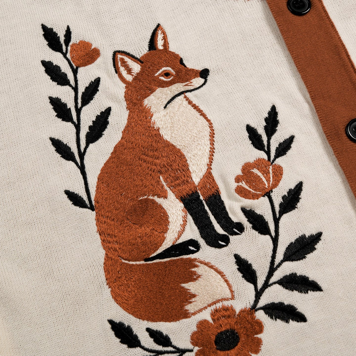 Men's British Brown Vintage Fox Embroidery Cardigan