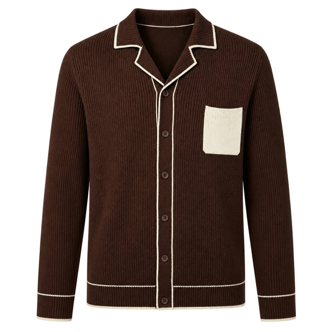 Cardigan Homme Marron Vintage Rayé Classic Art Jacquard