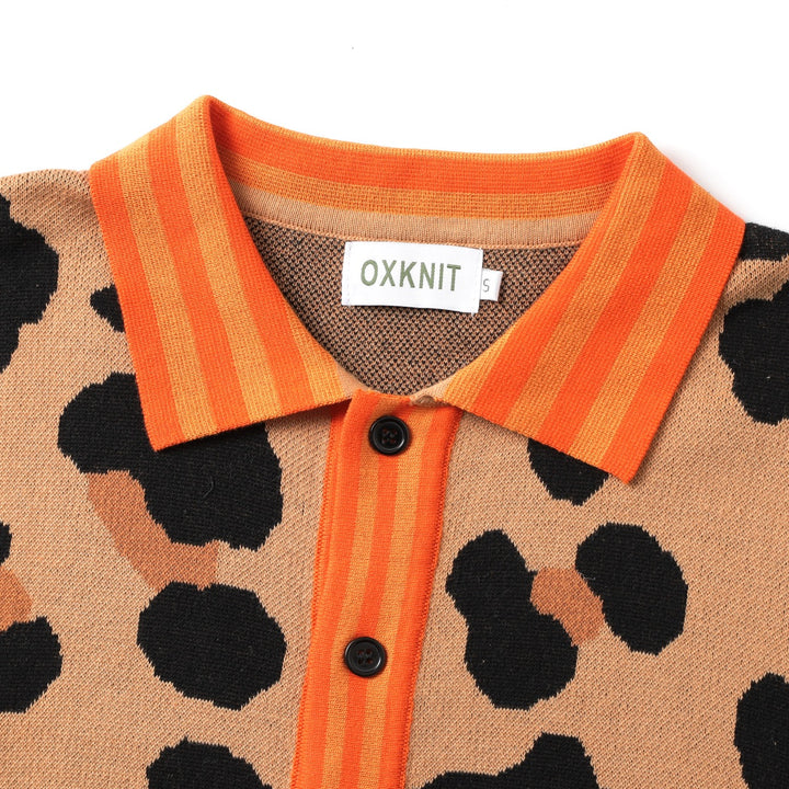 Men's Brown Vintage Leopard Print Art Jacquard Cardigan