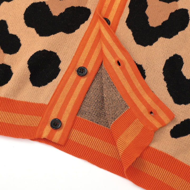 Men's Brown Vintage Leopard Print Art Jacquard Cardigan