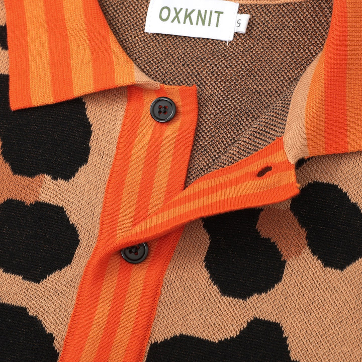 Men's Brown Vintage Leopard Print Art Jacquard Cardigan