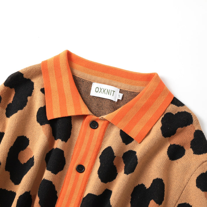 Men's Brown Vintage Leopard Print Art Jacquard Cardigan