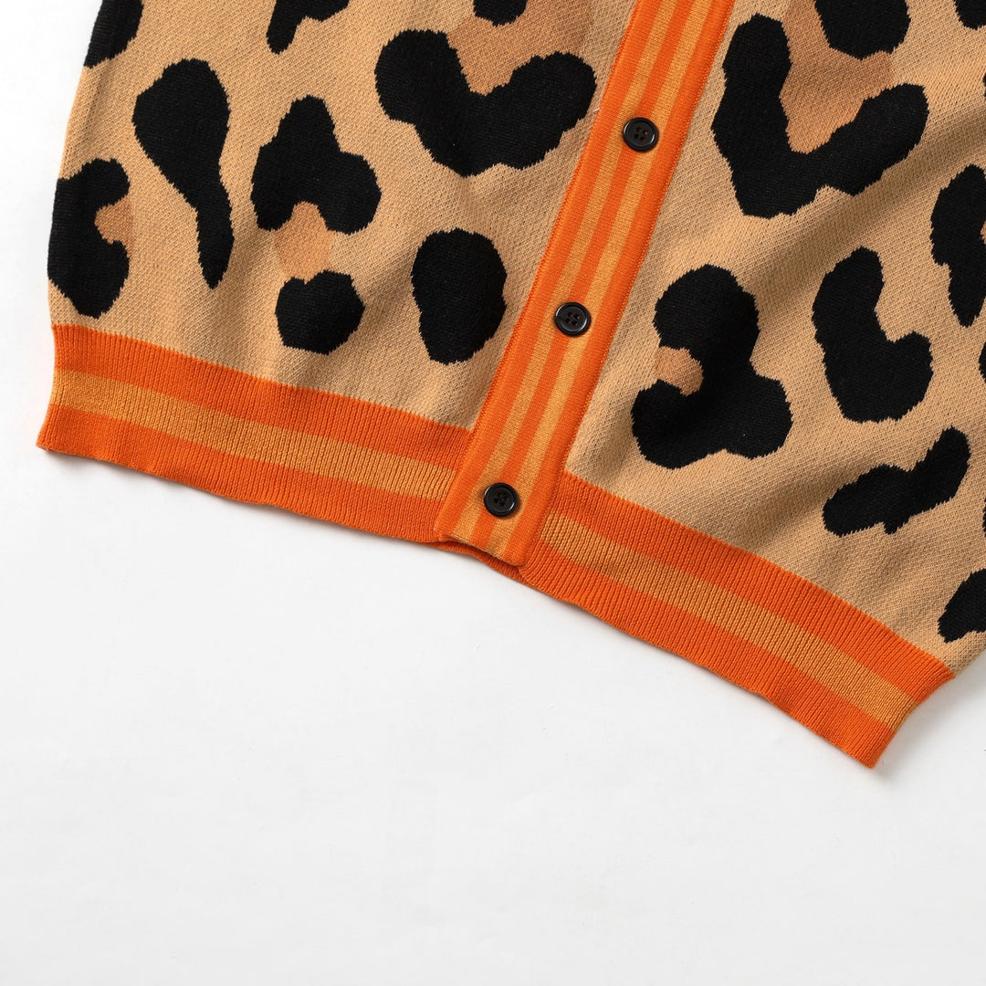 Men's Brown Vintage Leopard Print Art Jacquard Cardigan