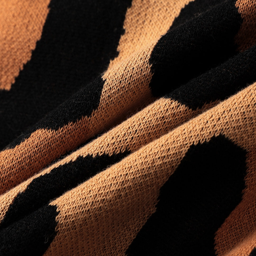 Men's Brown Vintage Leopard Print Art Jacquard Cardigan